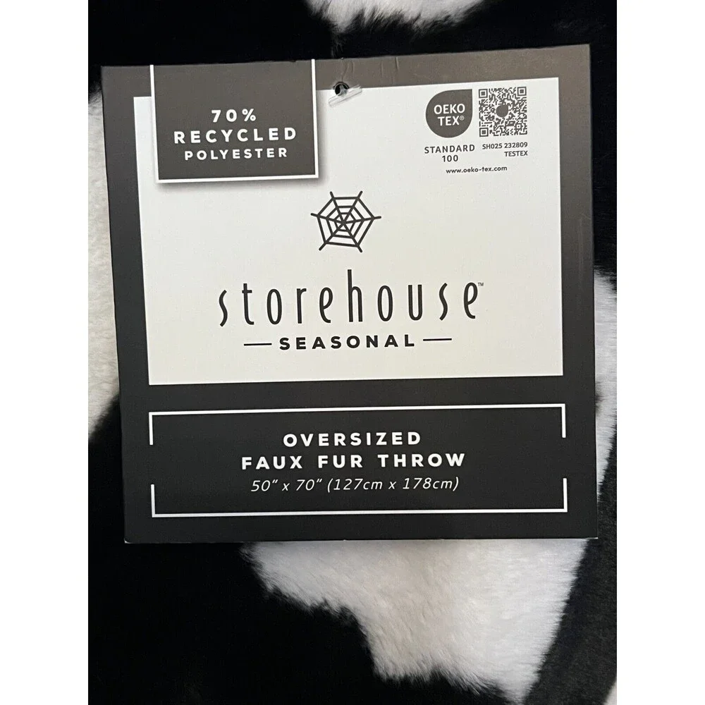 Storehouse Halloween Black & White Ghost Plush Faux Fur Throw Blanket 50x70